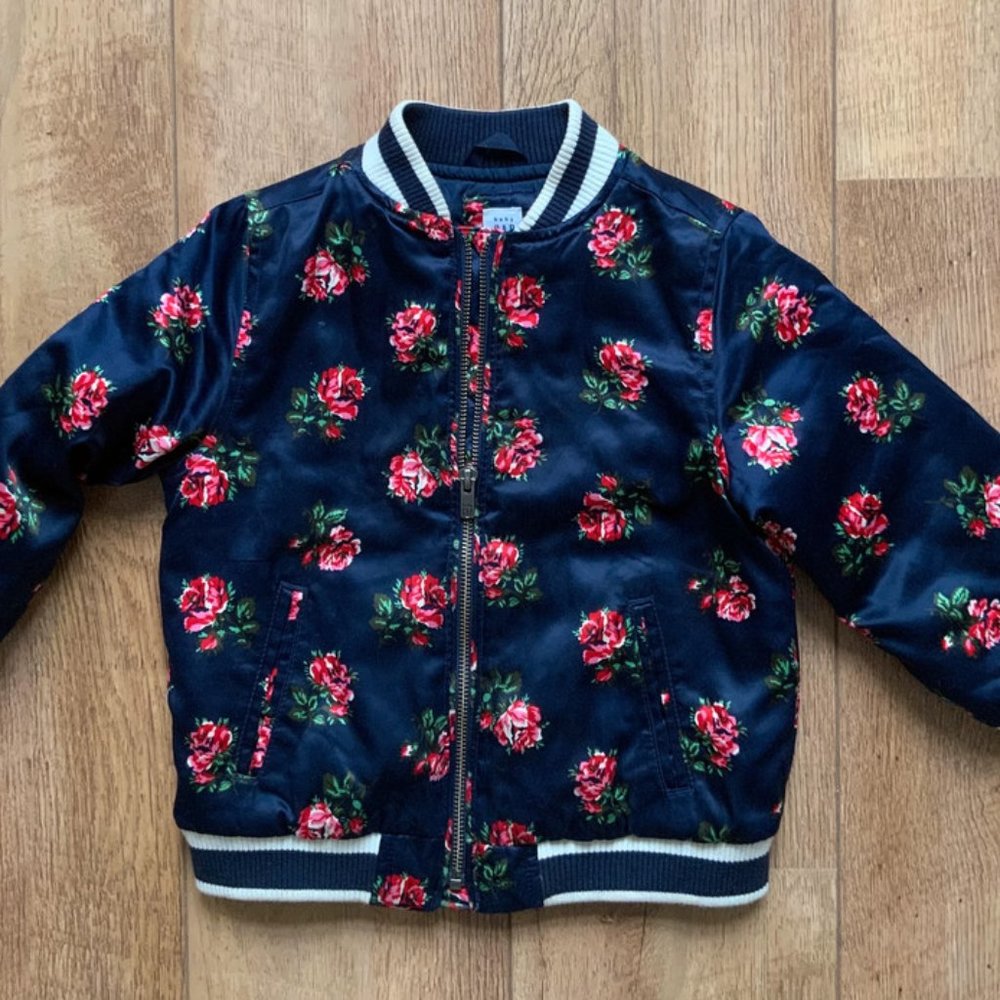 GAP Baby Girl Floral Bomber Jacket Zipper 5Y 105-110